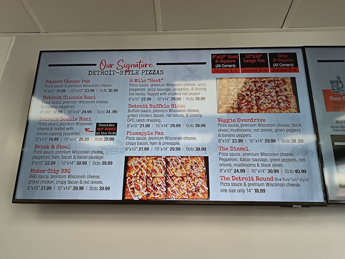 Detroit Pizza Co. menu board