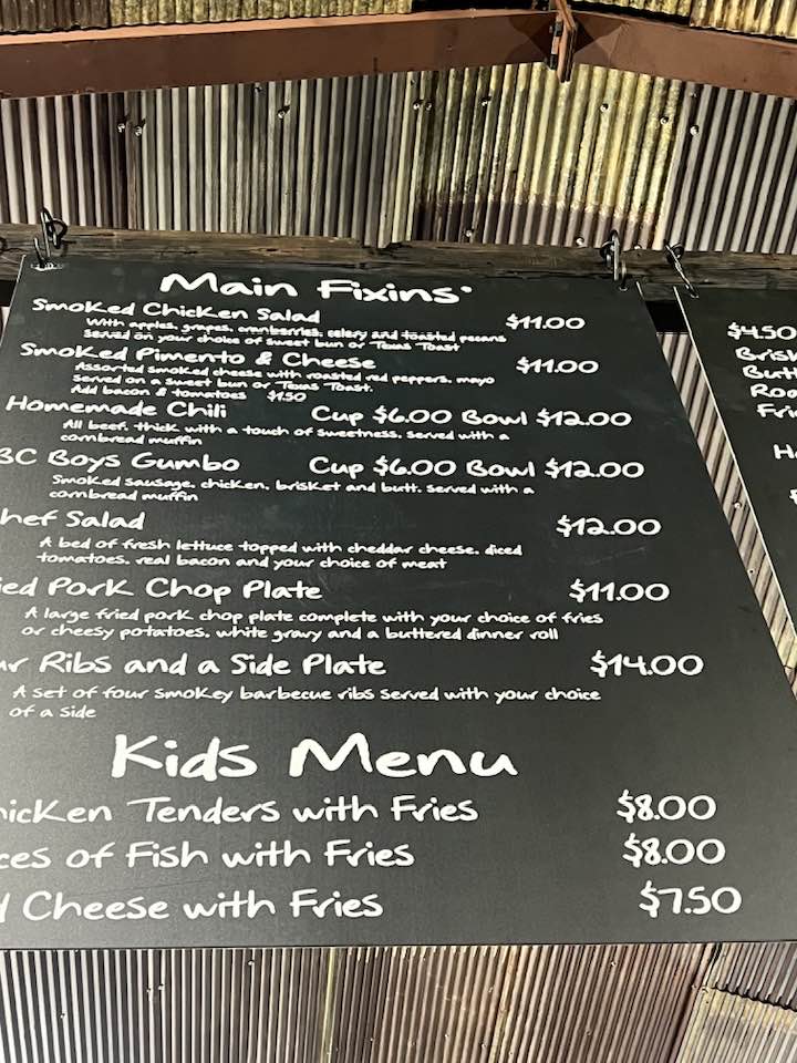 Bogue Chitto Boys menu board