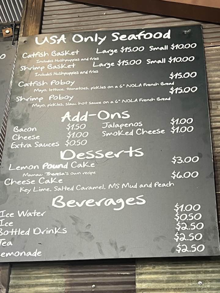 Bogue Chitto Boys menu board
