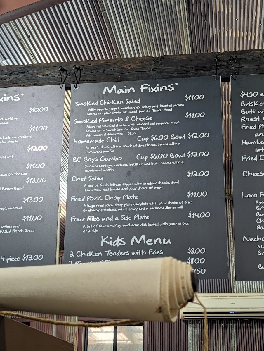 Bogue Chitto Boys menu board
