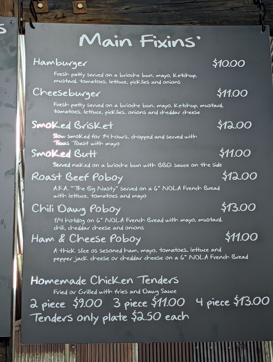 Bogue Chitto Boys menu board