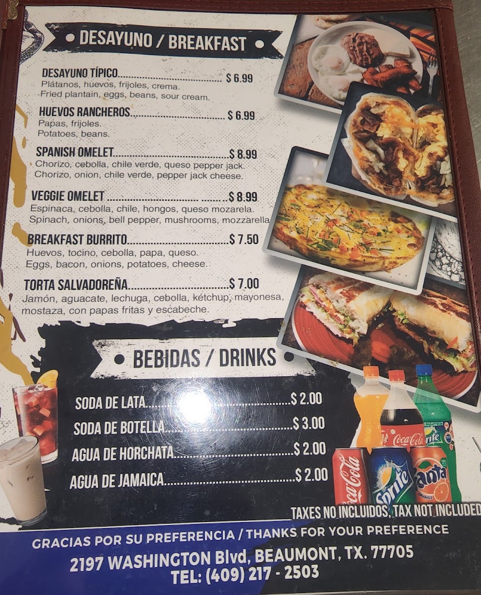 El pulgarcito salvadoreño A&S menu board