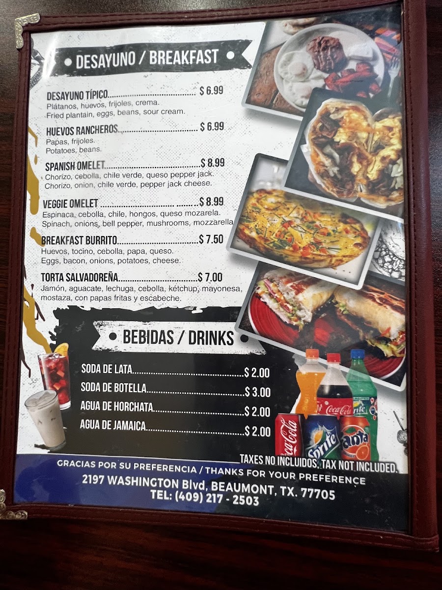 El pulgarcito salvadoreño A&S menu board