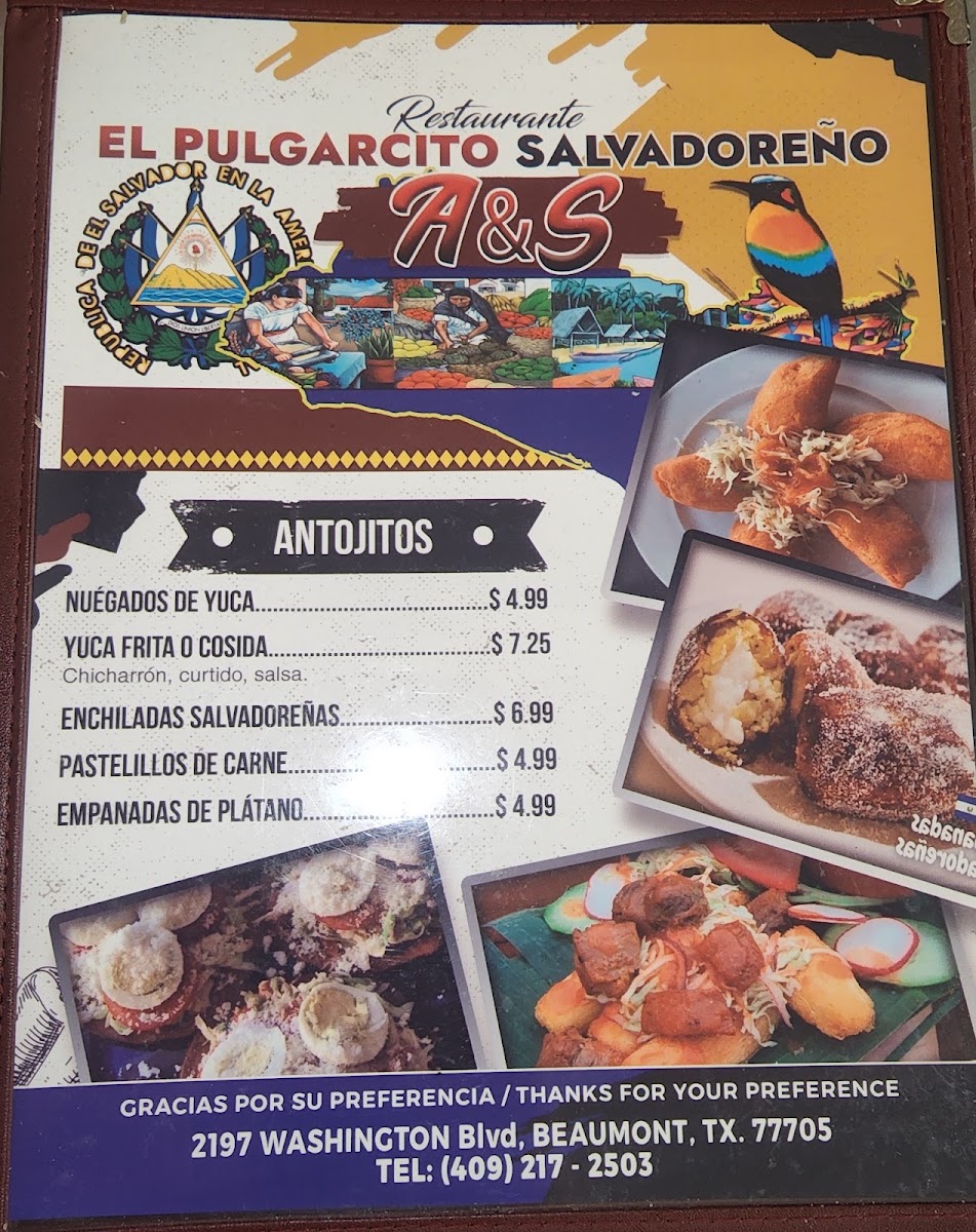 El pulgarcito salvadoreño A&S menu board