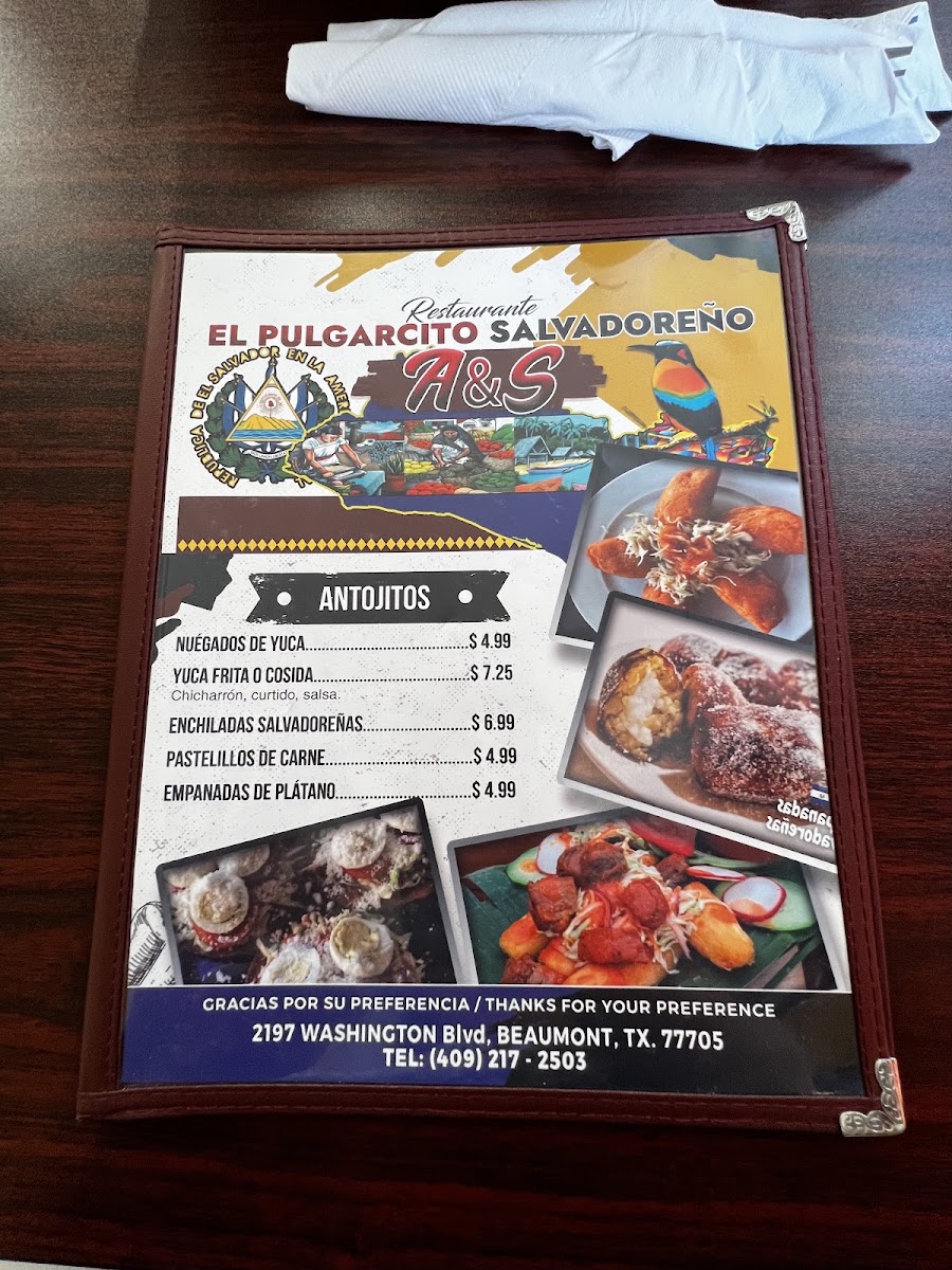 El pulgarcito salvadoreño A&S menu board