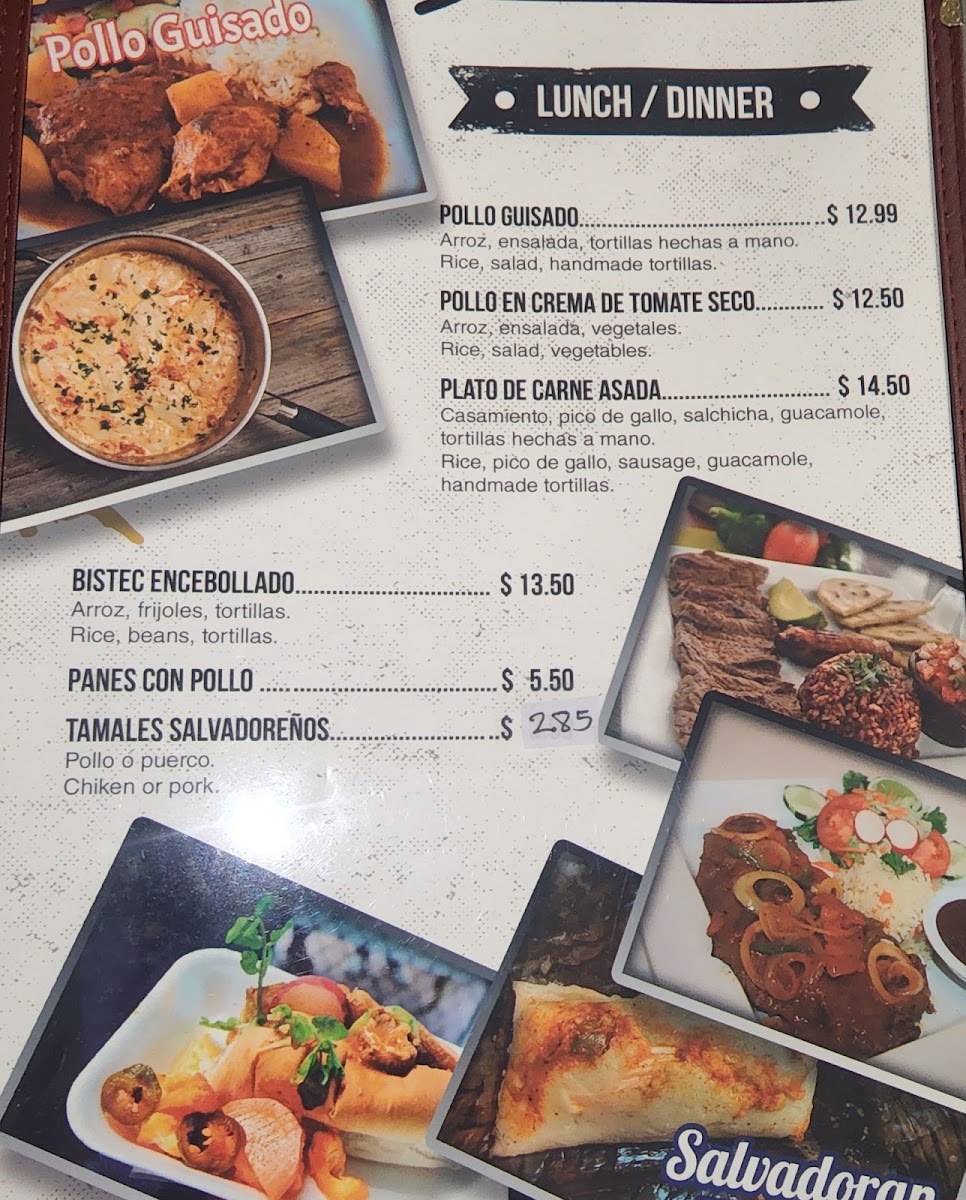 El pulgarcito salvadoreño A&S menu board