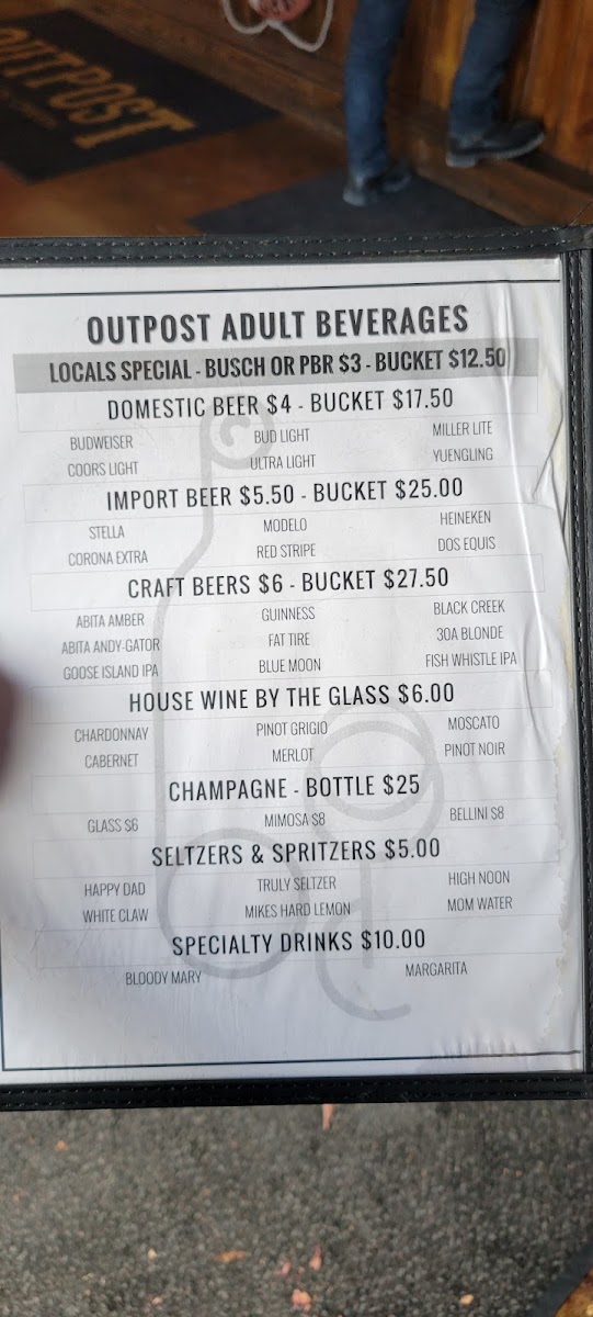 Paradise At The Outpost menu board