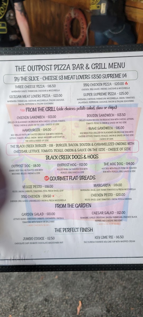 Paradise At The Outpost menu board