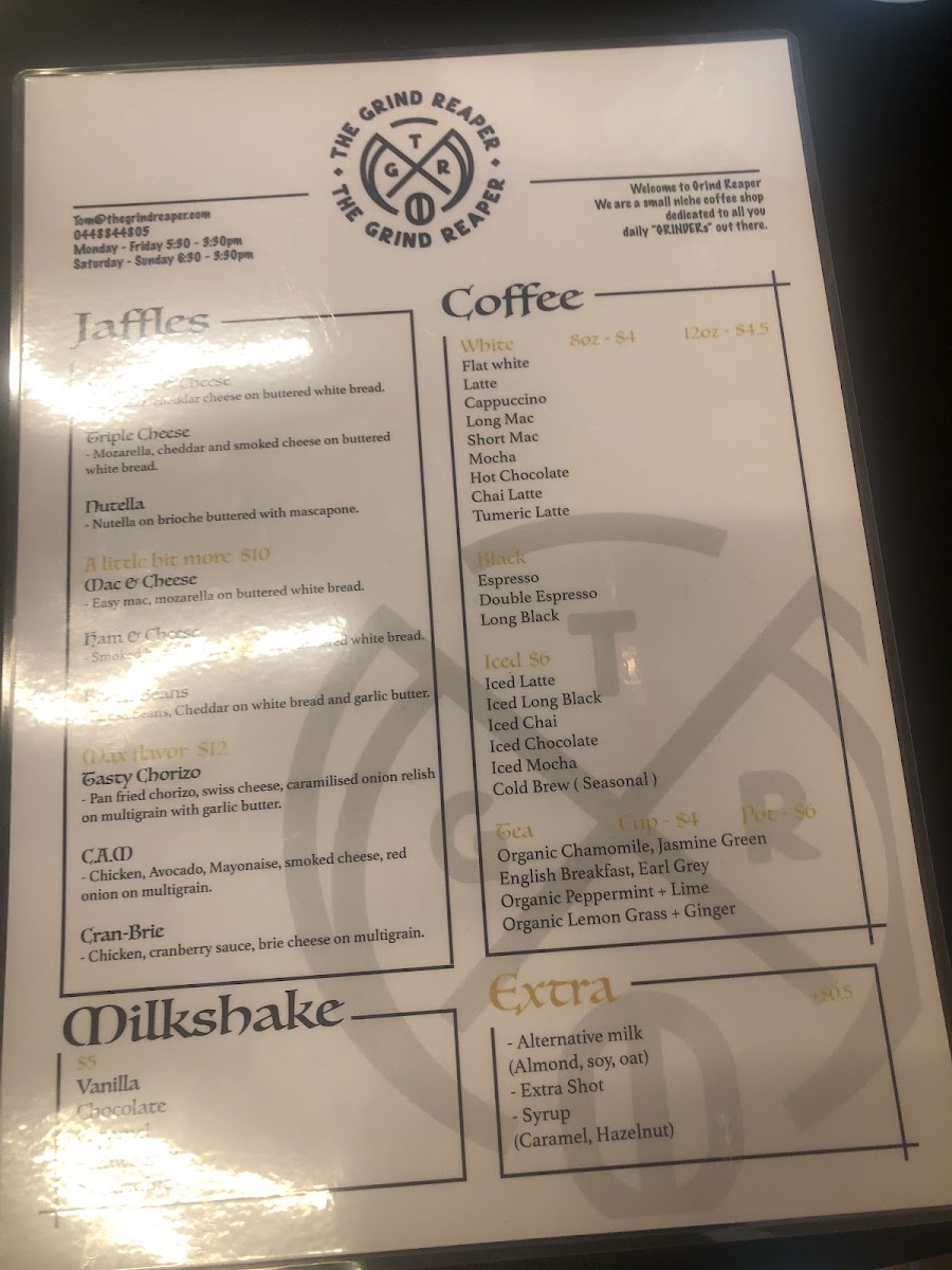 The Grind Reaper menu board