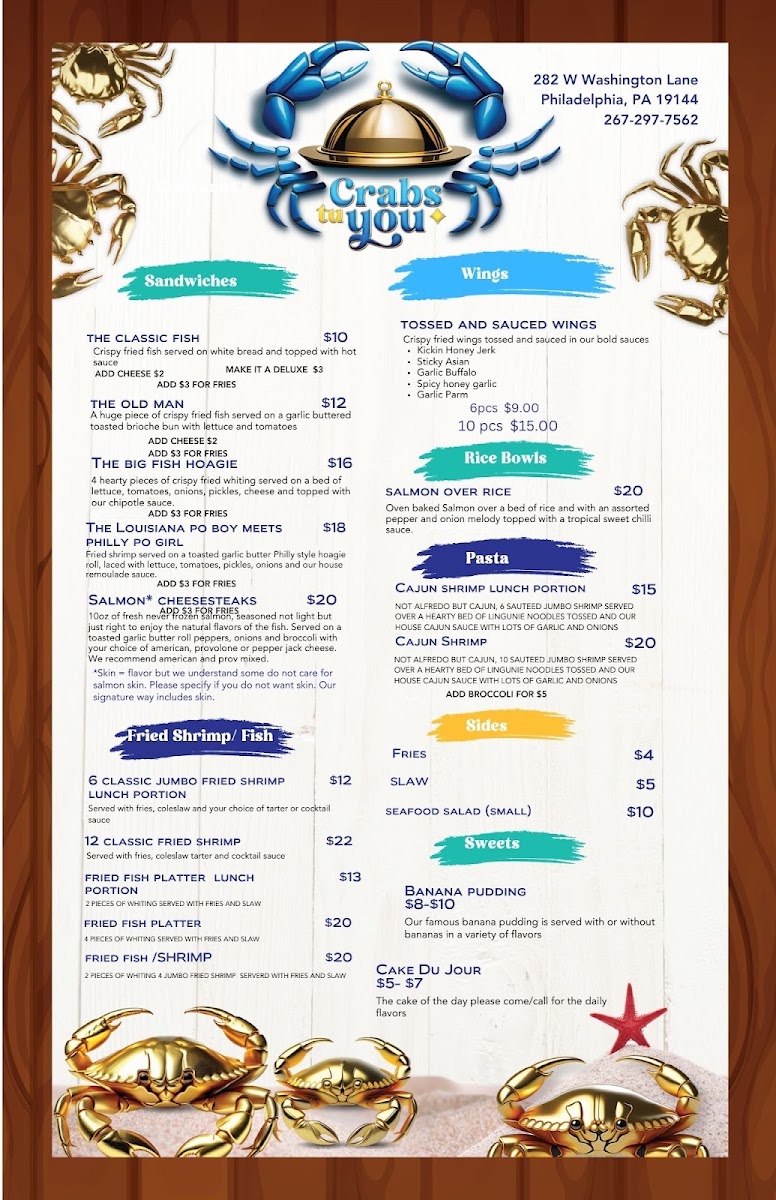 Crabs Tu You menu board