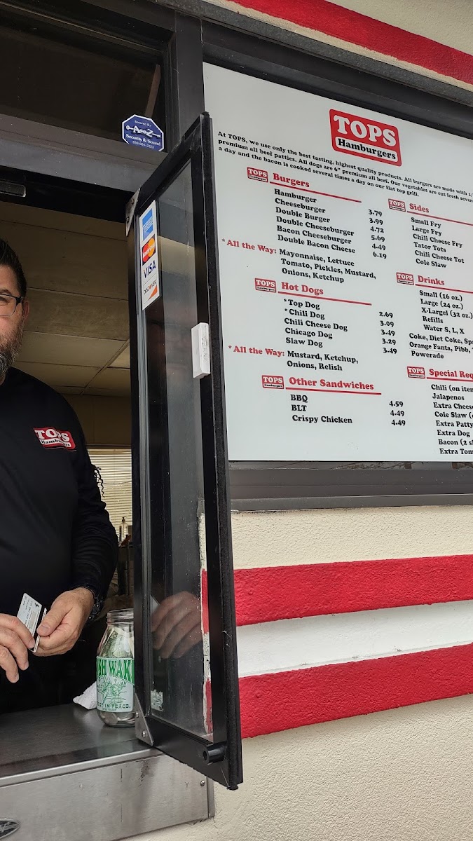 Tops Choice Hamburgers menu board