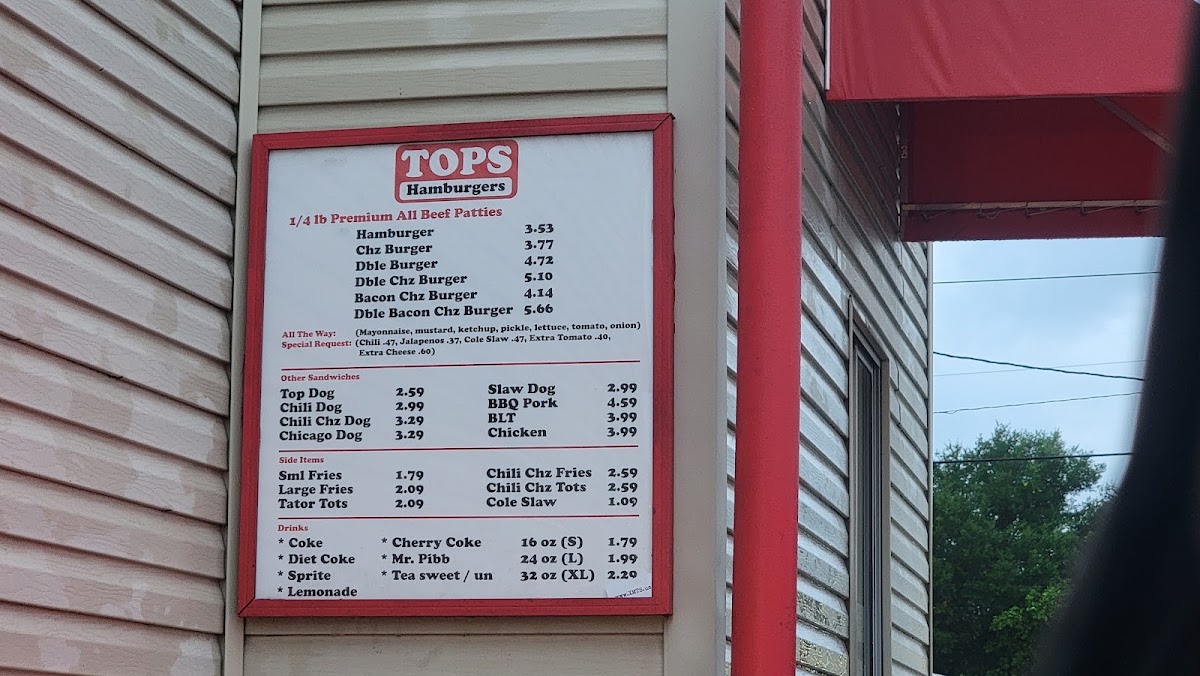 Tops Choice Hamburgers menu board