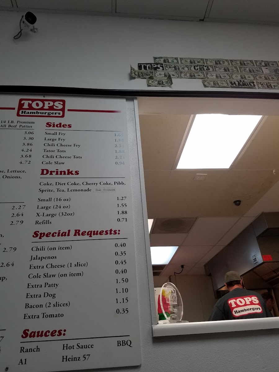 Tops Choice Hamburgers menu board