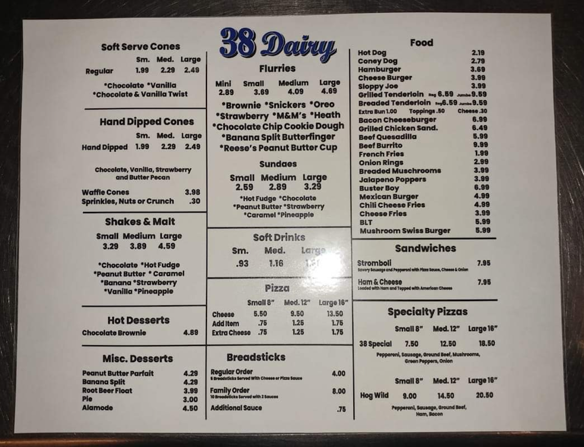 38 Dairy menu board