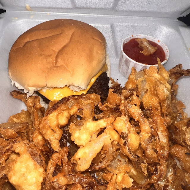 Burger and Onion Rings