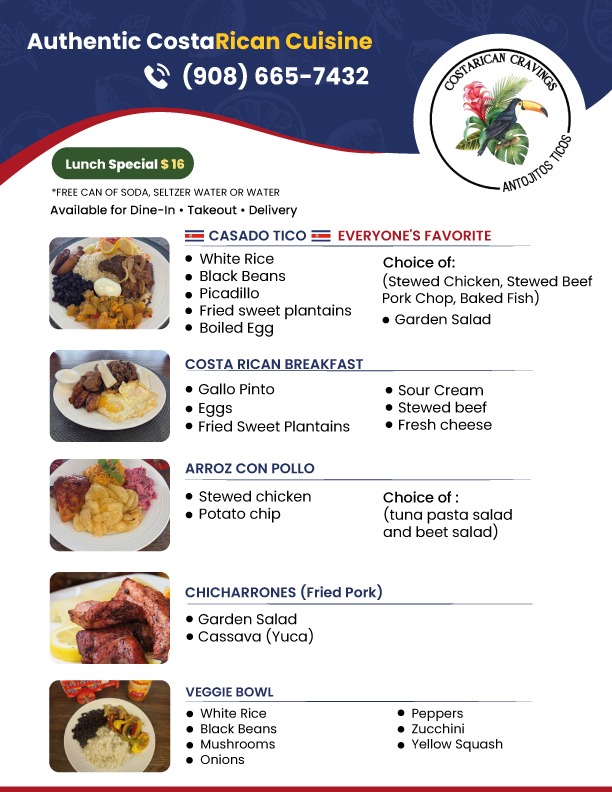CostaRican Cravings menu board