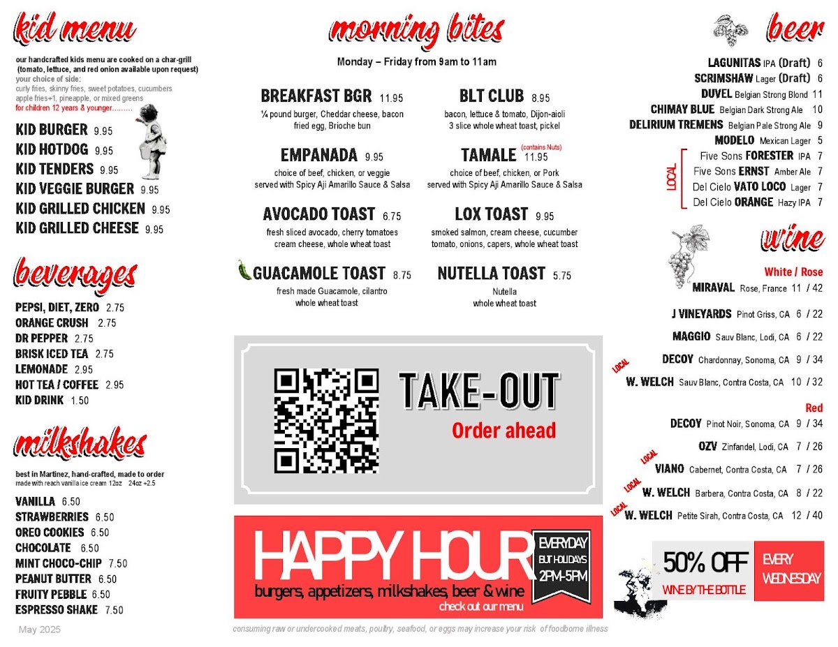 Yowza Burgers menu board