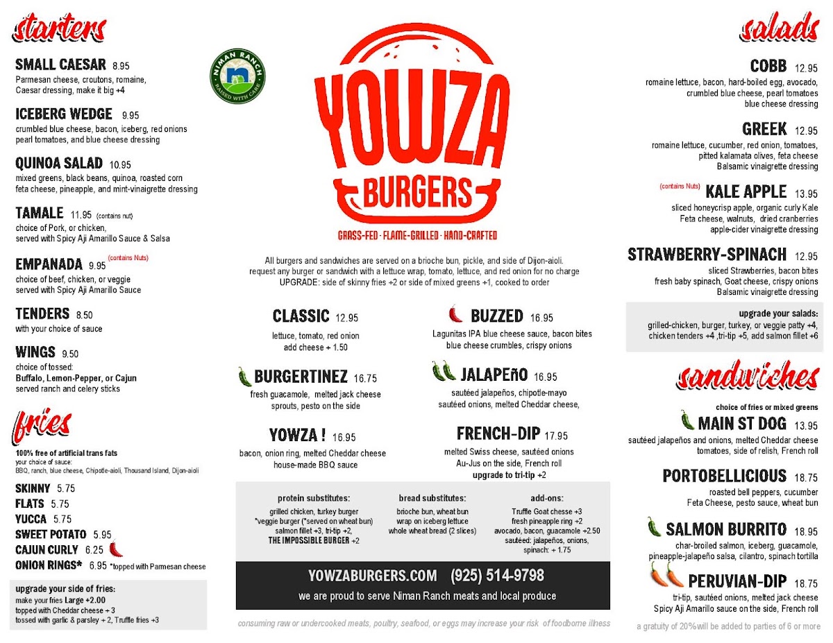 Yowza Burgers menu board