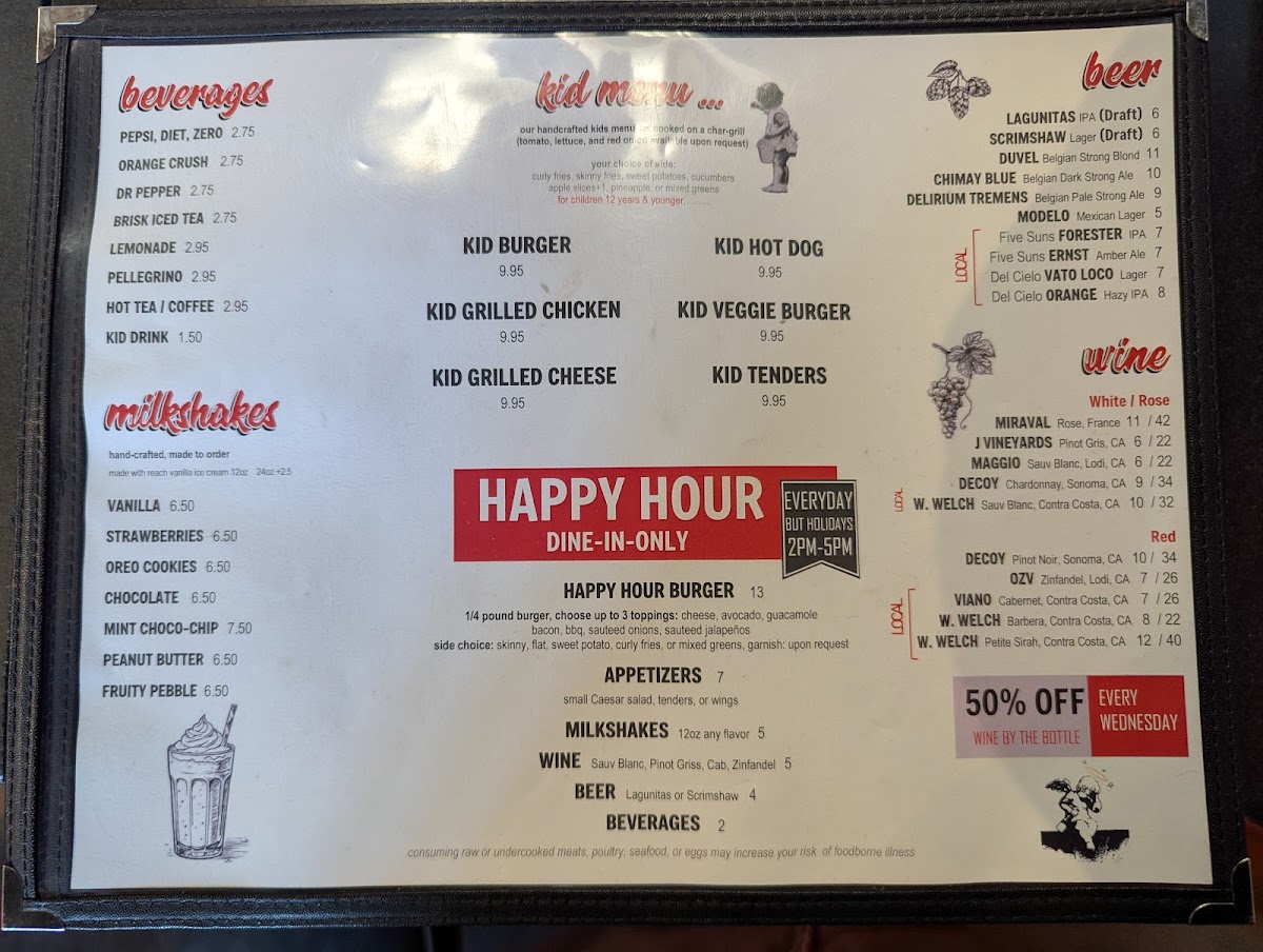 Yowza Burgers menu board