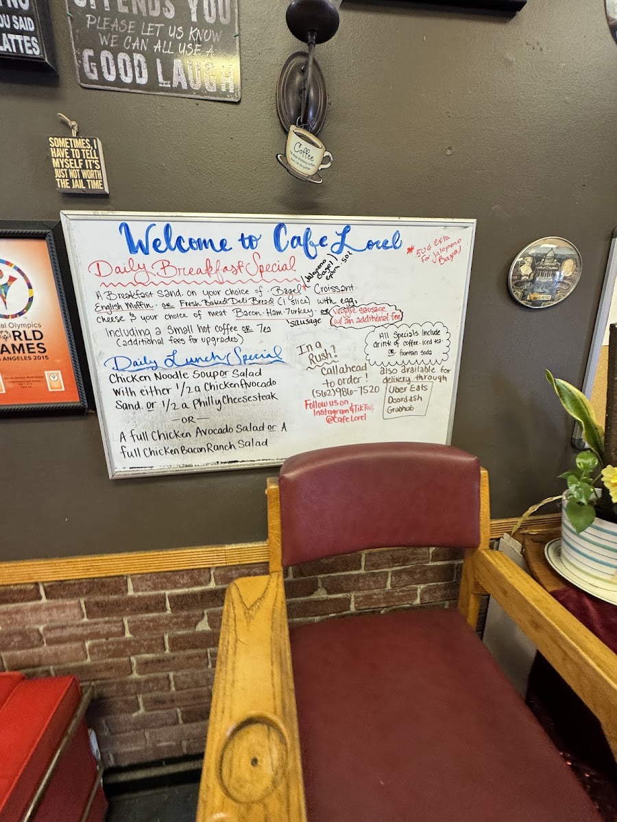 Cafe Lorel menu board