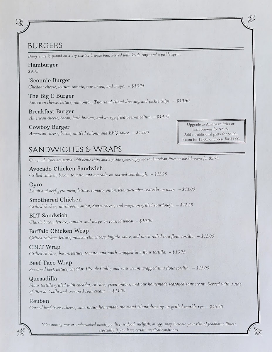 Irma's Place menu board