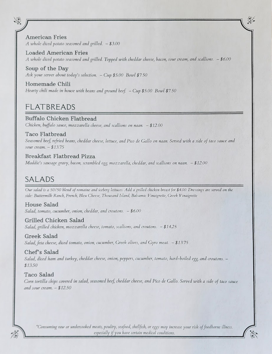 Irma's Place menu board