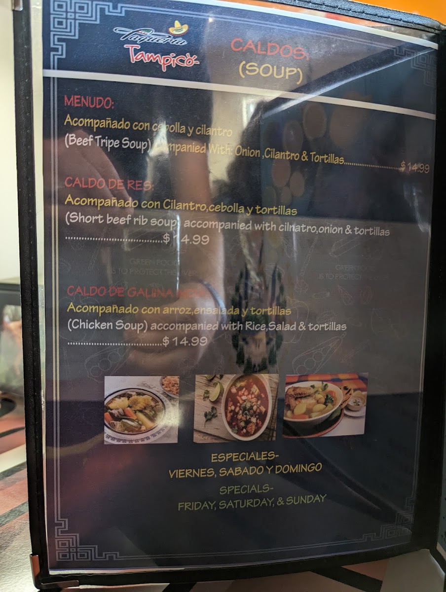 Taqueria Tampico menu board