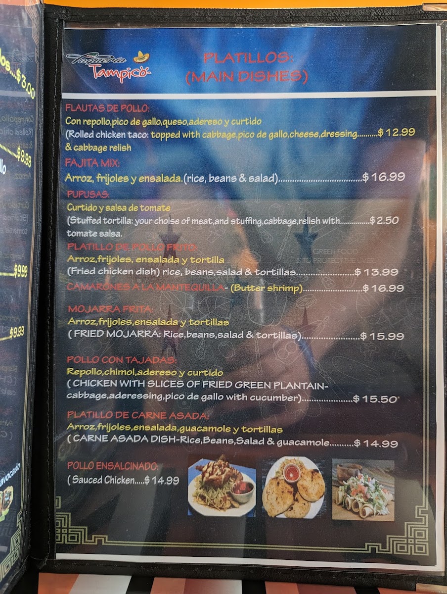 Taqueria Tampico menu board