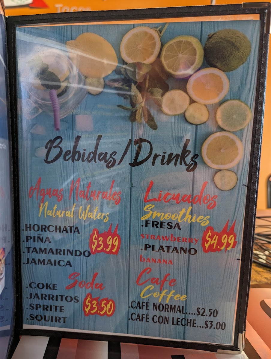 Taqueria Tampico menu board