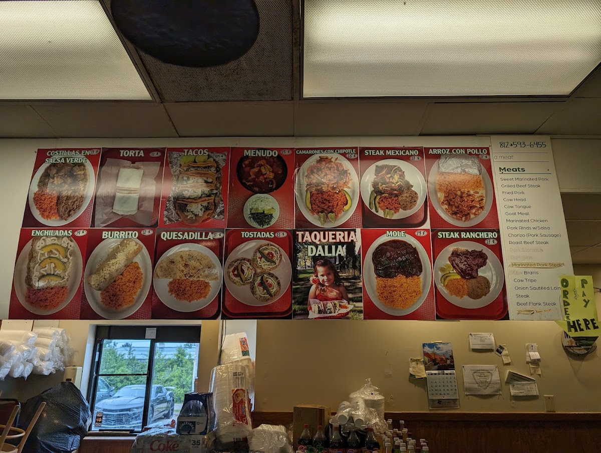 Taqueria dalias menu board