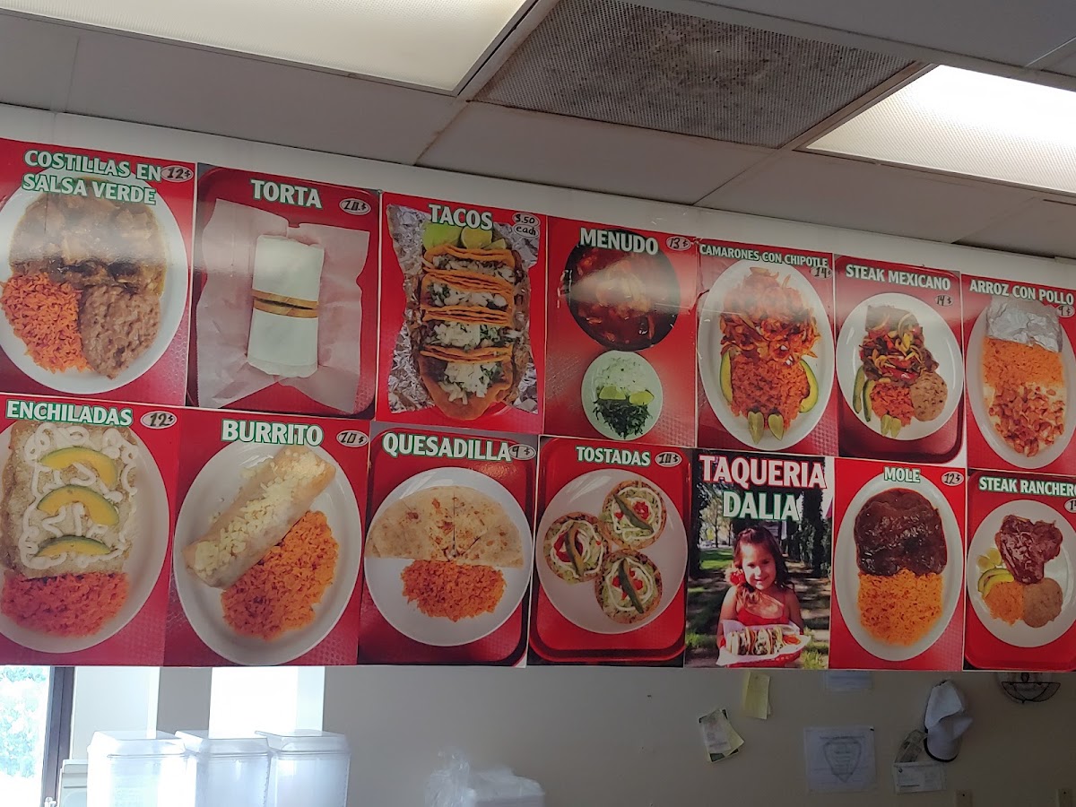 Taqueria dalias menu board