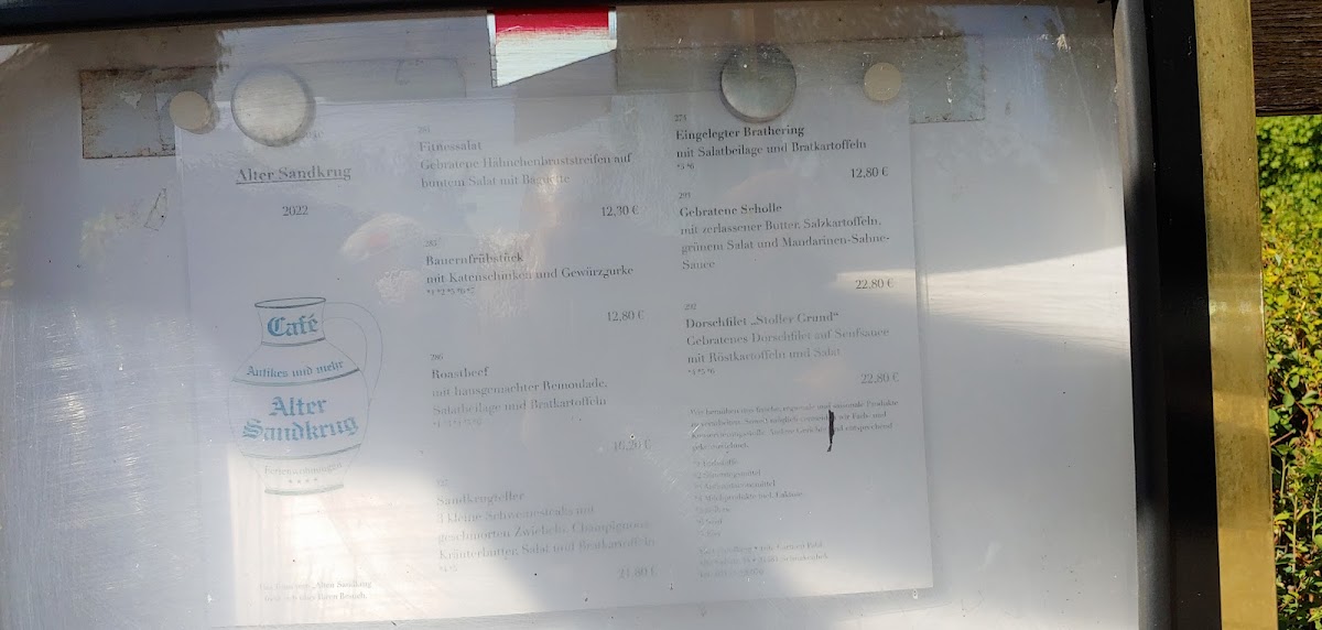 Café Restaurant Alter Sandkrug menu board