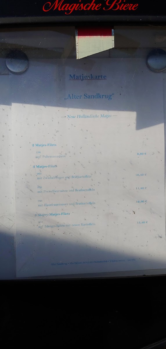 Café Restaurant Alter Sandkrug menu board