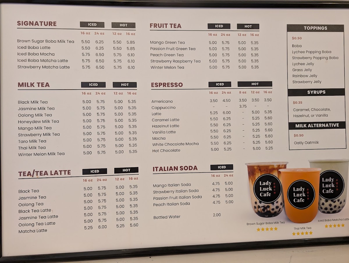 Lady Luck Cafe menu board
