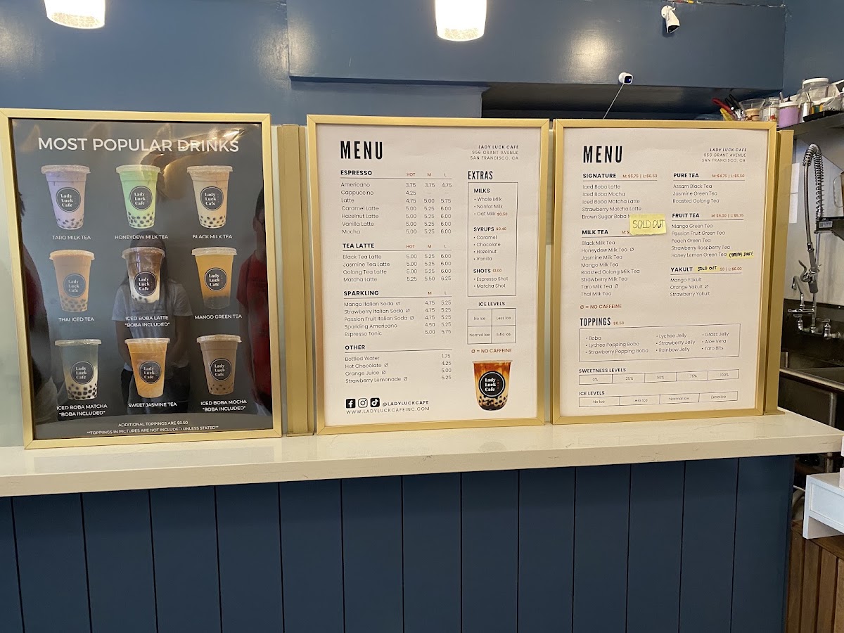 Lady Luck Cafe menu board