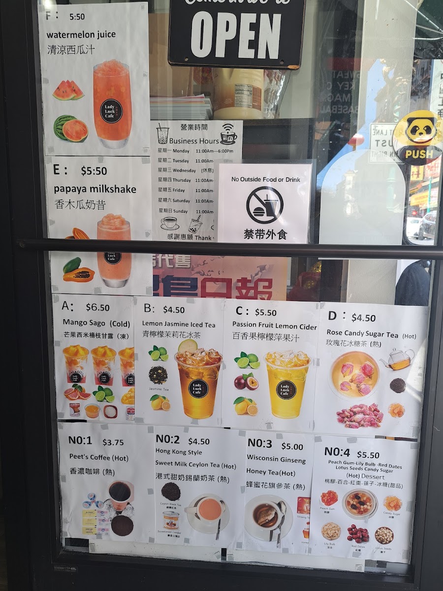 Lady Luck Cafe menu board