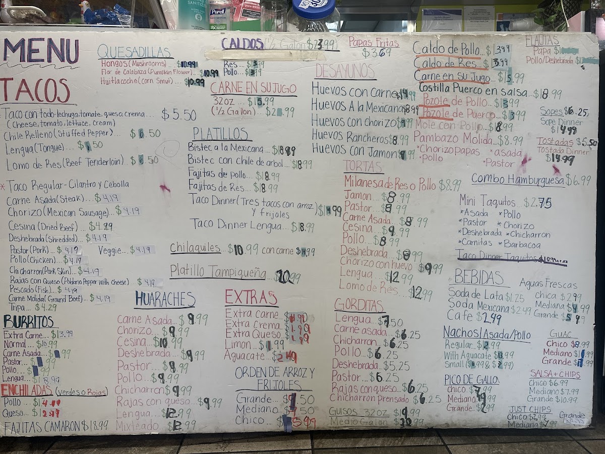 Taqueria la placita #2 menu board