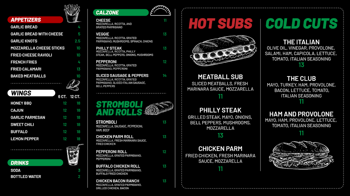 Little Brothers Pizza menu board