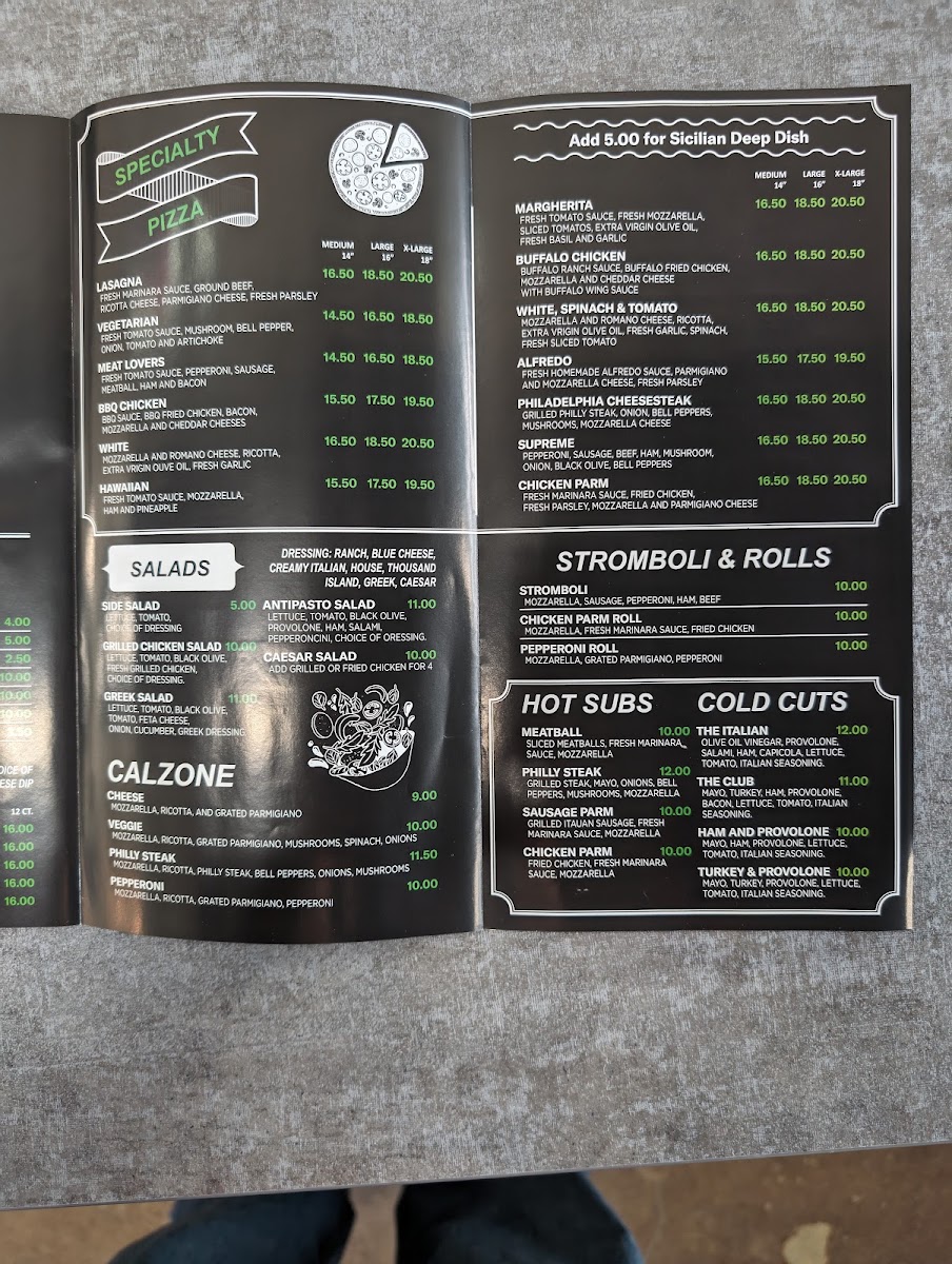 Little Brothers Pizza menu board