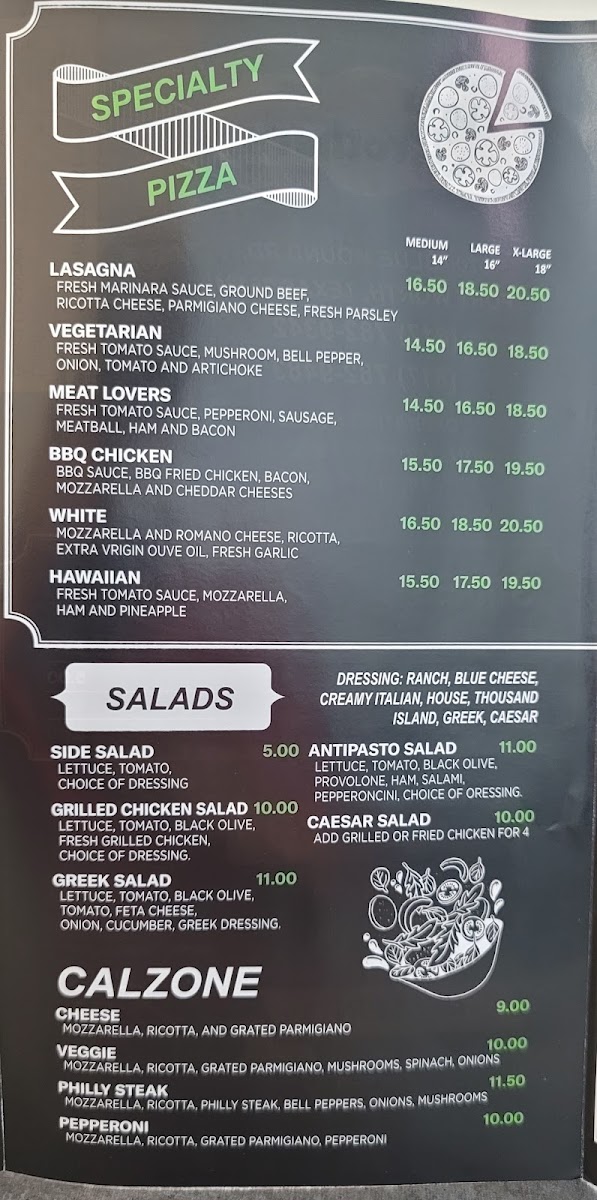 Little Brothers Pizza menu board