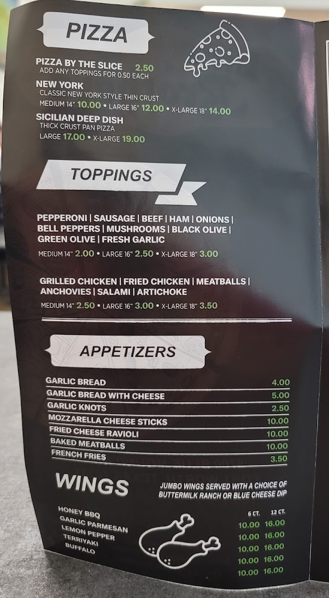 Little Brothers Pizza menu board