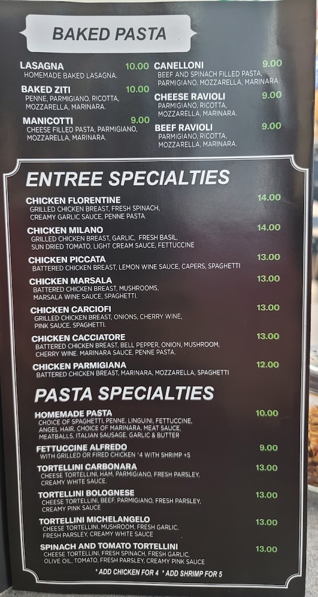 Little Brothers Pizza menu board