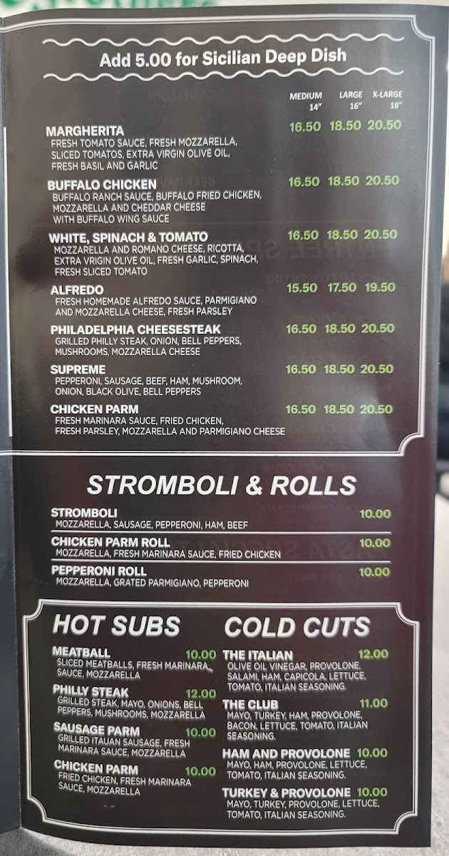 Little Brothers Pizza menu board