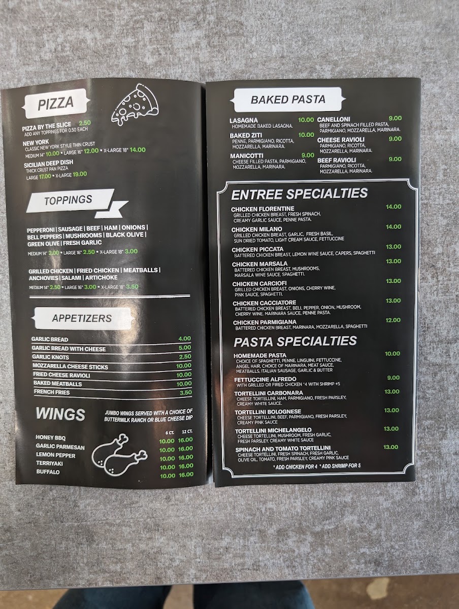 Little Brothers Pizza menu board