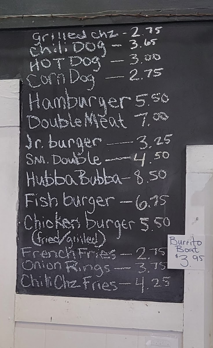 Bubba's Burgers menu board