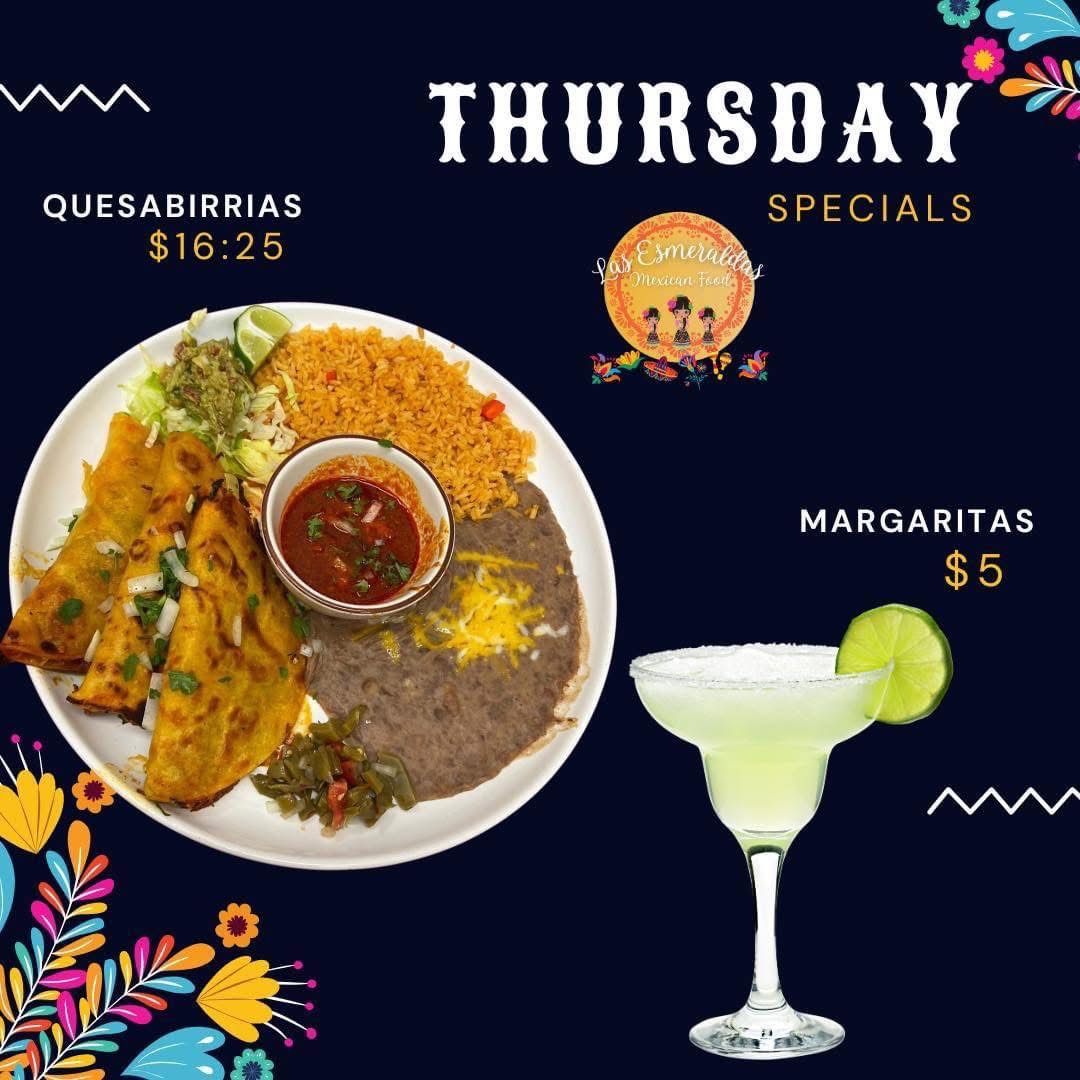 Las Esmeraldas Mexican Food menu board