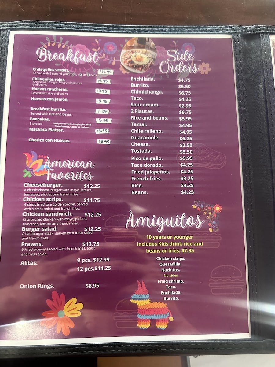Las Esmeraldas Mexican Food menu board