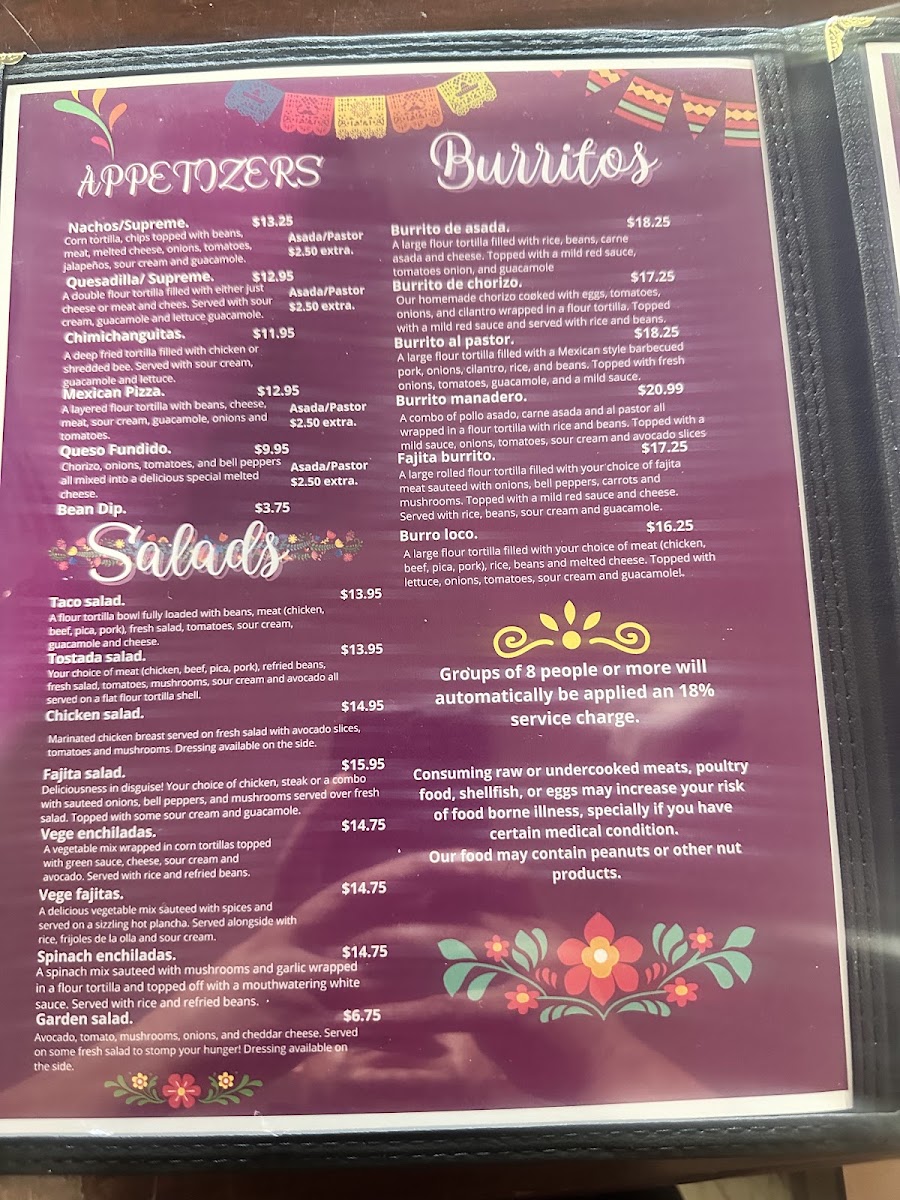 Las Esmeraldas Mexican Food menu board