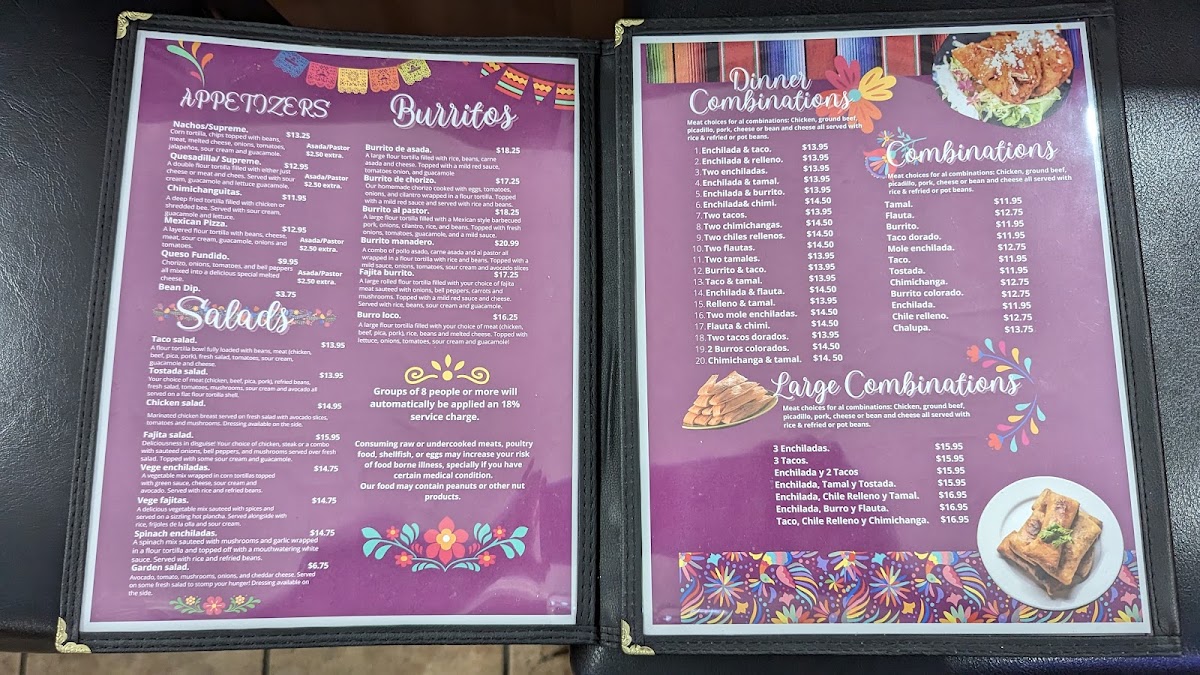 Las Esmeraldas Mexican Food menu board