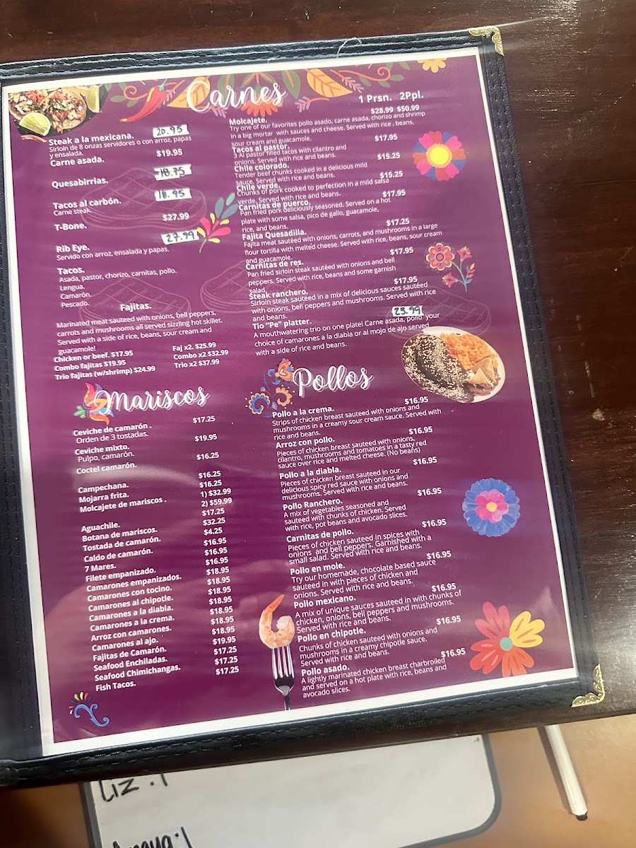 Las Esmeraldas Mexican Food menu board
